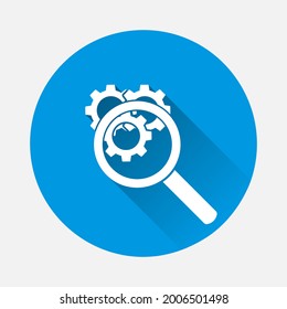 Icono de la herramienta de búsqueda de vectores en el fondo azul. Imagen plana con sombra larga.