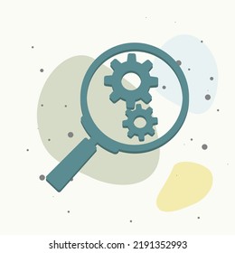 Vector gear tool search magnifier on multicolored background. Layers grouped for easy editing illustration. For your design.