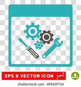 Vector Gear Tools Calendar Page EPS vector pictogram. Illustration style is flat iconic bicolor grey and cyan symbol on a transparent background.