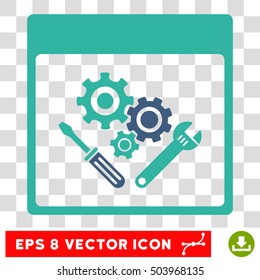 Vector Gear Tools Calendar Page EPS vector icon. Illustration style is flat iconic bicolor cobalt and cyan symbol on a transparent background.
