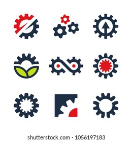 Vector gear wheel icons and logo design elements isolated on white background