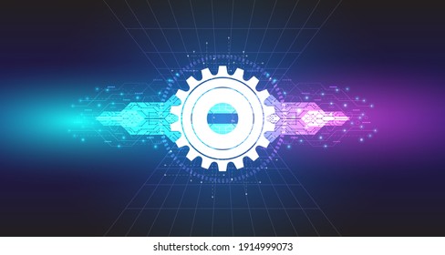 Vector Gear wheel pattern on powder circuit, electronic light line on background.EP-6.Used to decorate billboards, messages, publications and other works