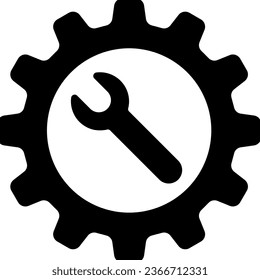 Engranaje de vectores con llave en blanco y negro