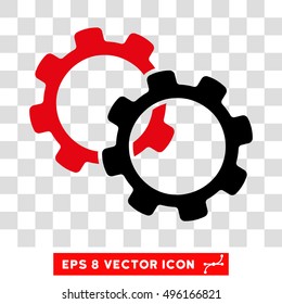 Vector Gears EPS vector icon. Illustration style is flat iconic bicolor black and intensive red symbol on a transparent background.
