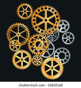 vector gears in gold and silver