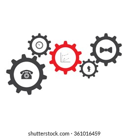 Vector gears icon in flat design. Cogwheels connection