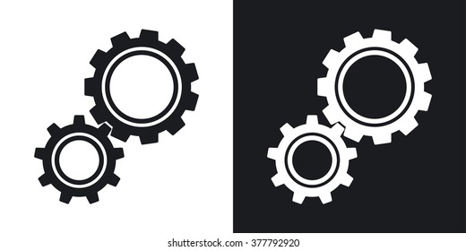 Vector gears icon. Two-tone version on black and white background