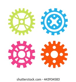 Vector gears icons set machine wheel mechanism machinery mechanical, technology technical sign