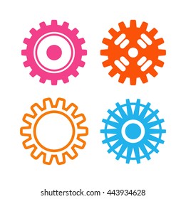 Vector gears icons set machine wheel mechanism machinery mechanical, technology technical sign