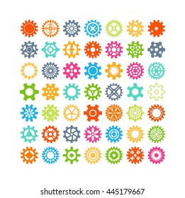 Vector gears icons set machine wheel mechanism machinery mechanical, technology technical sign
