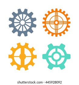 Vector gears icons set machine wheel mechanism machinery mechanical, technology technical sign
