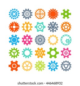Vector gears icons set machine wheel mechanism machinery mechanical, technology technical sign