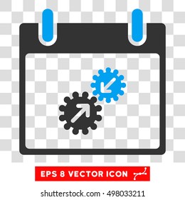 Vector Gears Integration Calendar Day EPS vector pictogram. Illustration style is flat iconic bicolor blue and gray symbol on a transparent background.