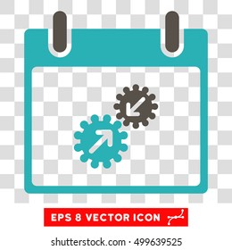 Vector Gears Integration Calendar Day EPS vector pictogram. Illustration style is flat iconic bicolor grey and cyan symbol on a transparent background.