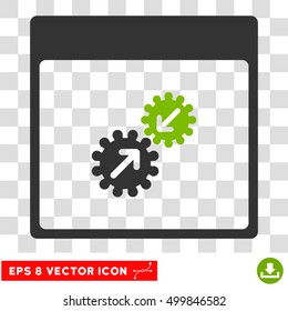 Vector Gears Integration Calendar Page EPS vector icon. Illustration style is flat iconic bicolor eco green and gray symbol on a transparent background.