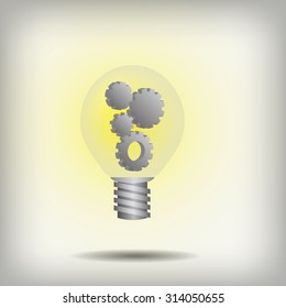 Vector : Gears in light bulb on white background