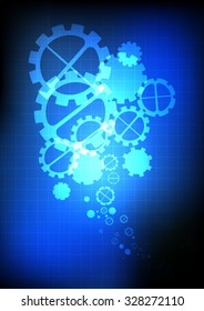 Vector : Gears on grid blue background