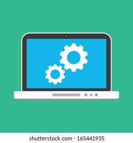 Vector Gears on Laptop Display Icon