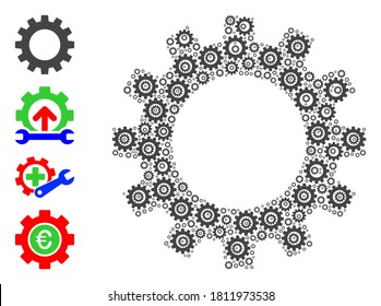 Vector gearwheel collage is done from random self gearwheel items. Recursion collage from gearwheel. Some other icons are present in this vector.