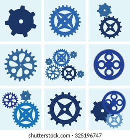 Vector  gearwheel mechanism icon set 