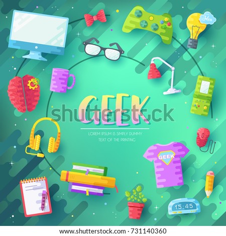 Vector it geeks icons illustrations set. Flat office professional developer around workplace echnology concept.  Stock photo © 