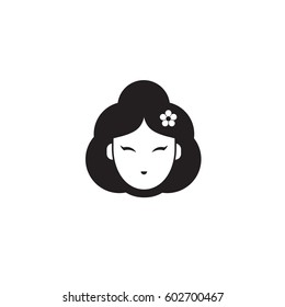 Vector Geisha icon. Asian girl. Japanese girl logo