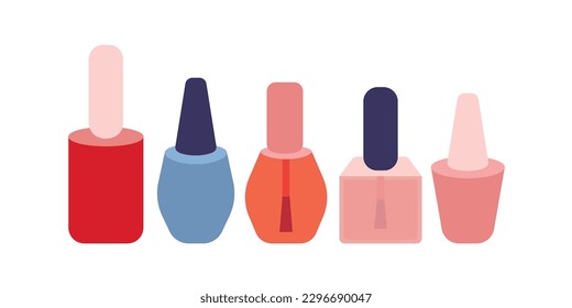 Vector gel polish bottles set for manicure. Different kinds of nail polish set