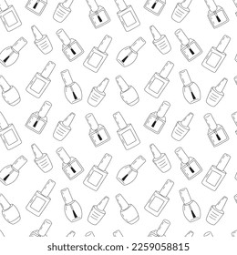 Vector gel polish glass bottles seamless pattern. Hand drawn gel polish bottles different shapes background