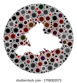 Vector Gelderland Province map collage of flu virus. Infection attacks the isolated territory from out space. Hole round Gelderland Province map collage designed with infection items.
