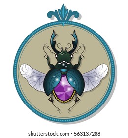 Vector Gem Bug Jewel Beetle Gemstone Valentine's Day Collection Decorative Frame