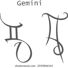 Vector Gemini, astrology, astronomy symbol drawings