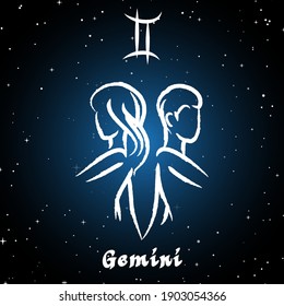 Vector of gemini horoscope sign in twelve zodiac with galaxy stars background