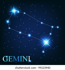 vector of the gemini zodiac sign of the beautiful bright stars on the background of cosmic sky