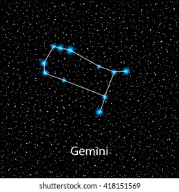 Vector Gemini Zodiac sign  bright blue stars in cosmos. Constellation