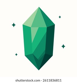 Vector gemstone polygonal art style. Diamond, sapphire, ruby, crystal, carat. Green emerald color, rhombus shape on white background. Faceted angular design creates a striking visual effect