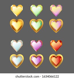 Vector gemstones in the shape of hearts. Romantic, and luxury love symbol
