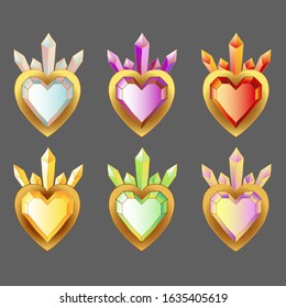 Vector gemstones in the shape of hearts. Romantic, and luxury love symbol