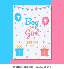 Vector gender reveal party invitation template with pink and blue balloons