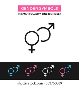 Icono de símbolos de género vectorial. Marte y Venus, glifos machos y hembras. Diseño gráfico de primera calidad. Señales, símbolos, simples iconos de línea delgada para sitios web, diseño web, aplicación móvil, infografía