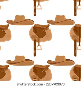Vector General Brown Saddle Isolated on White Background. Seamless Pattern.