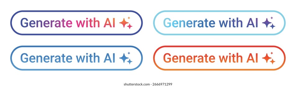 Vector generate with AI buttons colorful glossy UI elements rounded shape glowing sparkle icon design isolated transparent background for interface website app technology modern layout