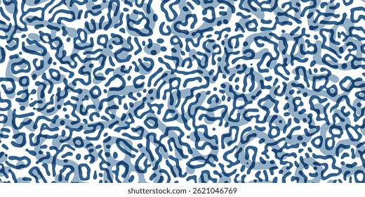 Vetor Algoritmo gerador de fundo azul psicodélico. Reação-difusão ou formação de padrões de turing. Linhas orgânicas em mênfis. Textura única de estado homogêneo e uniforme em organismos biológicos.