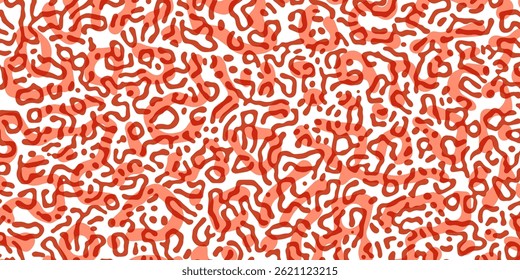 Vetor Algoritmo geral fundo vermelho psicodélico. Reação-difusão ou formação de padrões de turing. Linhas orgânicas em mênfis. Textura única de estado homogêneo e uniforme em organismos biológicos.