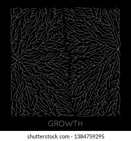 Vector generative branch growth pattern. Lichen like organic structure with veins. Monocrome square biological net of vessels