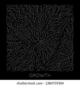 Vector generative branch growth pattern. Lichen like organic structure with veins. Monocrome square biological net of vessels