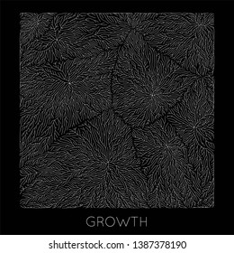 Vector generative branch growth pattern. Square texture. Lichen like organic structure with veins. Monocrome square biological net of vessels