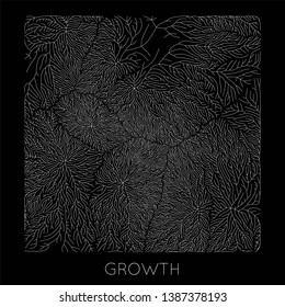 Vector generative branch growth pattern. Square texture. Lichen like organic structure with veins. Monocrome square biological net of vessels