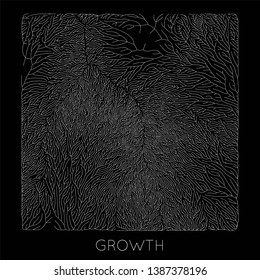 Vektorgeneratives Branchen-Wachstumsmuster. Quadratische Textur. Lichen wie organische Struktur mit Adern. Monokrome quadratisches biologisches Netz von Schiffen