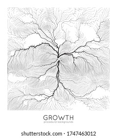 Vector generative branch growth pattern. Square texture. Lichen like organic structure with veins. Monocrome square biological net of vessels.