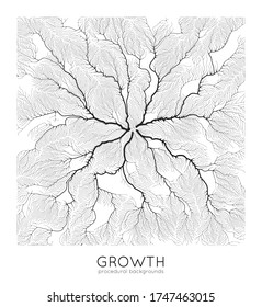 Vector generative branch growth pattern. Square texture. Lichen like organic structure with veins. Monocrome square biological net of vessels.